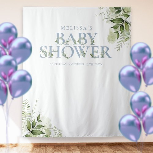 Greenery Dusty Blue Baby Shower Photo Backdrop