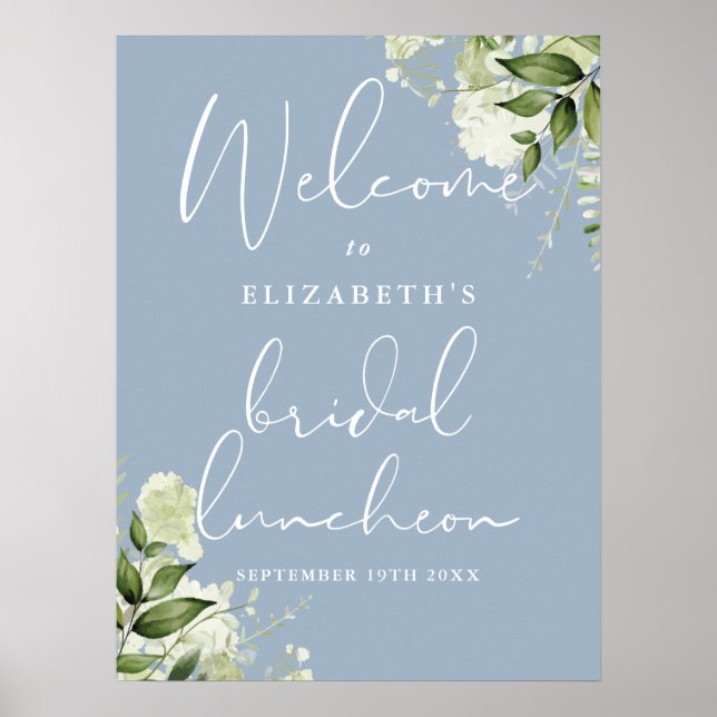 Greenery Dusty Blue Bridal Luncheon Welcome Sign (Front)