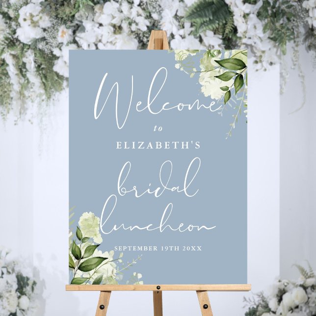 Greenery Dusty Blue Bridal Luncheon Welcome Sign (Greenery Dusty Blue Bridal Luncheon Welcome Sign)