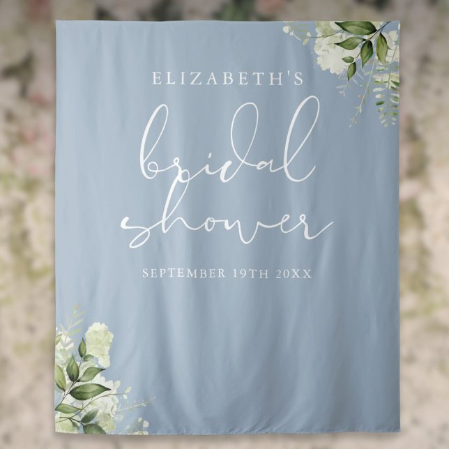 Greenery Dusty Blue Bridal Shower Photo Backdrop (Greenery Dusty Blue Bridal Shower Photo Backdrop)