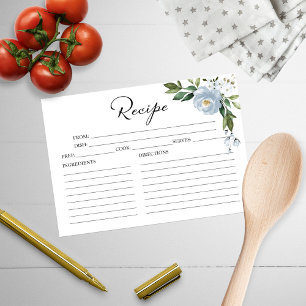 Greenery Dusty Blue Bridal Shower Recipe Cards