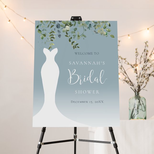 Greenery Dusty Blue Bridal Shower Welcome Foam Board (In Situ (Stand))