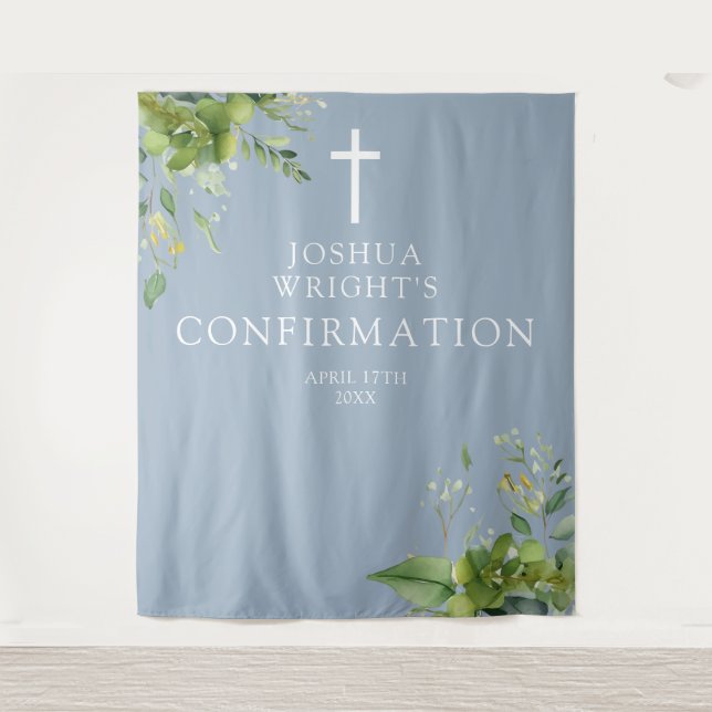 Greenery Dusty Blue Confirmation Photo Backdrop (Front)