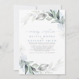 Greenery Dusty Blue Elegant Evening Reception Invitation