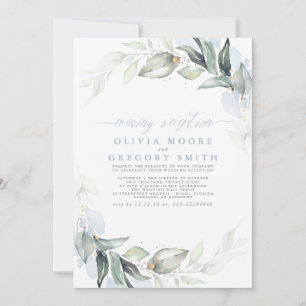 Greenery Dusty Blue Elegant Evening Reception Invitation
