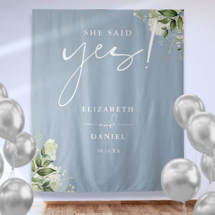 Greenery Dusty Blue Engagement Party Backdrop