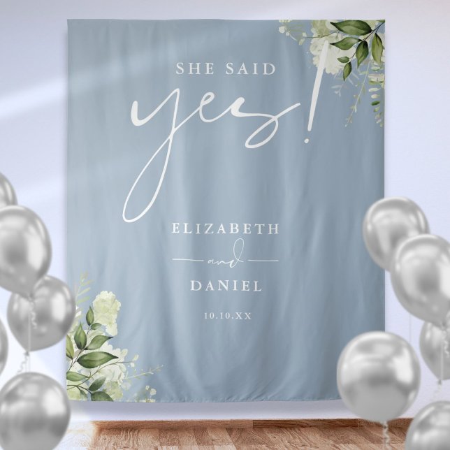 Greenery Dusty Blue Engagement Party Backdrop (Greenery Dusty Blue Engagement Party Backdrop)