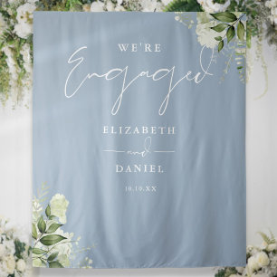 Greenery Dusty Blue Engagement Party Backdrop