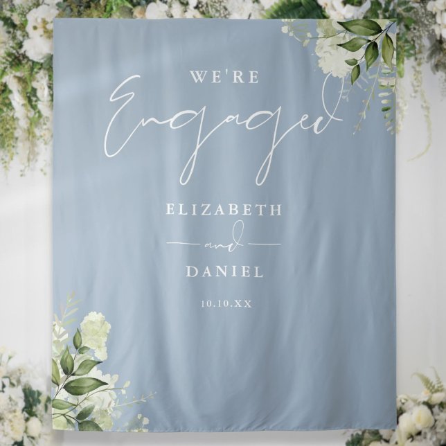 Greenery Dusty Blue Engagement Party Backdrop (Greenery Dusty Blue Engagement Party Backdrop)