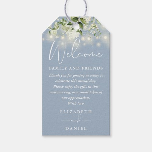 Greenery Dusty Blue Favor Welcome Basket Bag Gift Tags