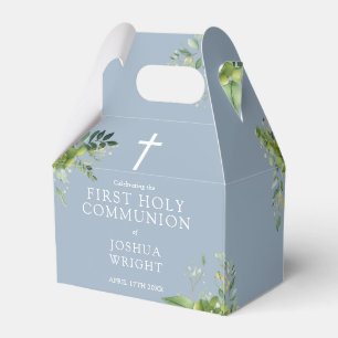 Greenery Dusty Blue First Holy Communion Favor Boxes