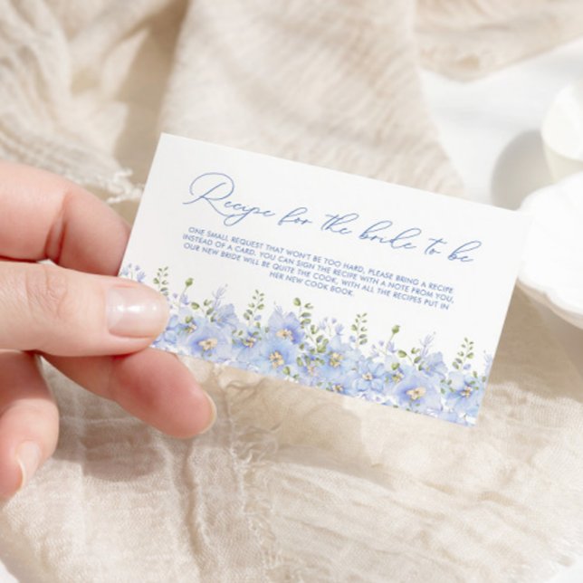 Greenery Dusty Blue Floral Bridal Shower Recipe  Enclosure Card (Creator Uploaded)