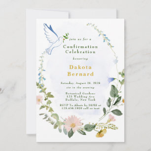 Greenery Dusty Blue Gold Wildflowers Confirmation Invitation
