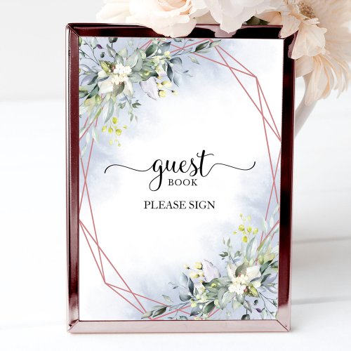 Greenery Dusty Blue Guest Book Sign