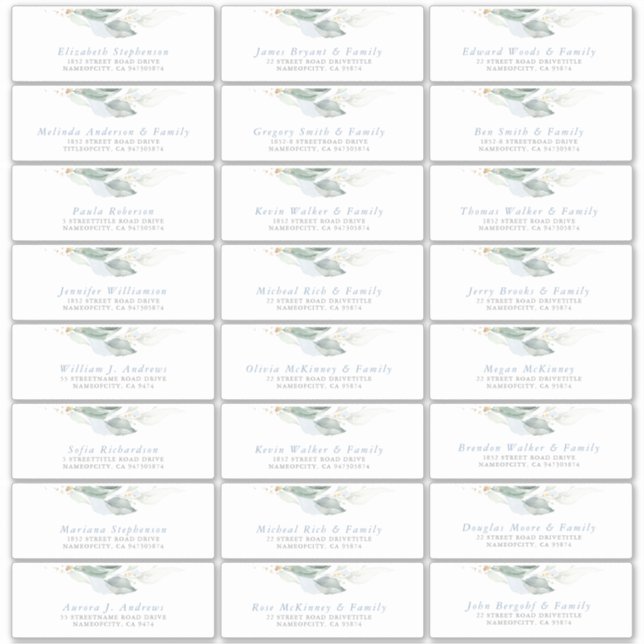 Greenery Dusty Blue Guest Name Address Labels (Front)