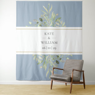 Greenery Dusty Blue Wedding Photo Booth Backdrop