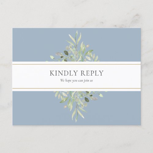 Greenery Dusty Blue Wedding Song Request RSVP Invitation Postcard