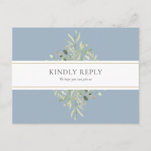 Greenery Dusty Blue Wedding Song Request RSVP Invitation Postcard