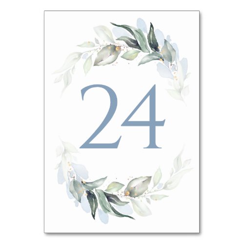 Greenery Dusty Blue Wedding Table Number Cards