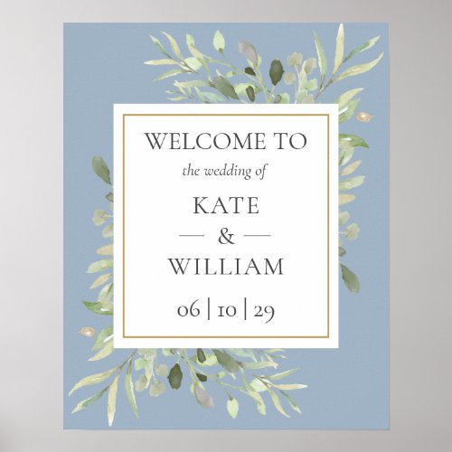 Greenery Dusty Blue Wedding Welcome Sign