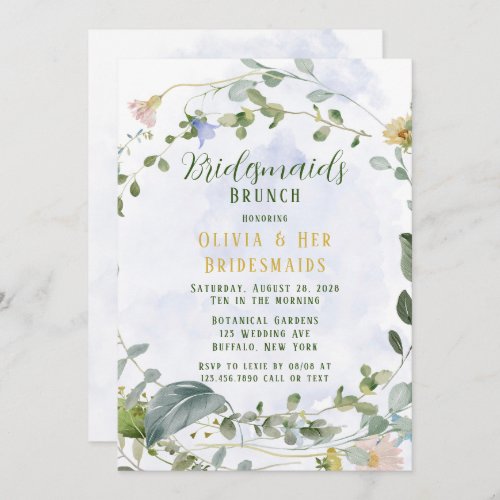 Greenery Dusty Blue Wildflower Bridesmaids Brunch Invitation