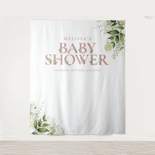 Greenery Dusty Rose Baby Shower Photo Backdrop (Front)