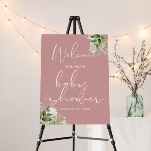 Greenery Dusty Rose Baby Shower Welcome Sign