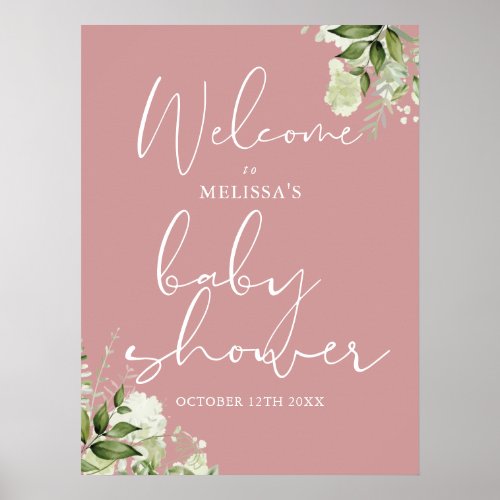 Greenery Dusty Rose Baby Shower Welcome Sign