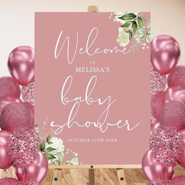 Greenery Dusty Rose Baby Shower Welcome Sign (Greenery Dusty Rose Baby Shower Welcome Sign)