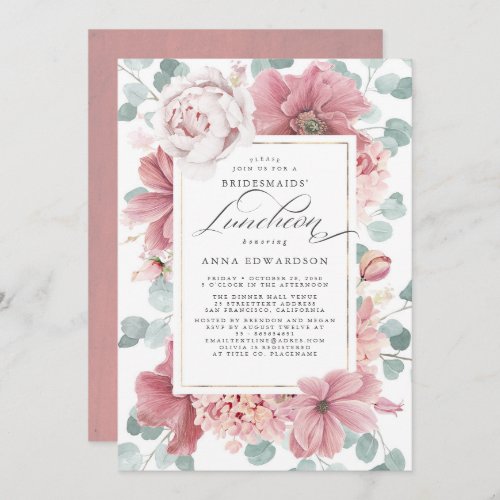 Greenery Dusty Rose Floral Bridesmaids Luncheon Invitation