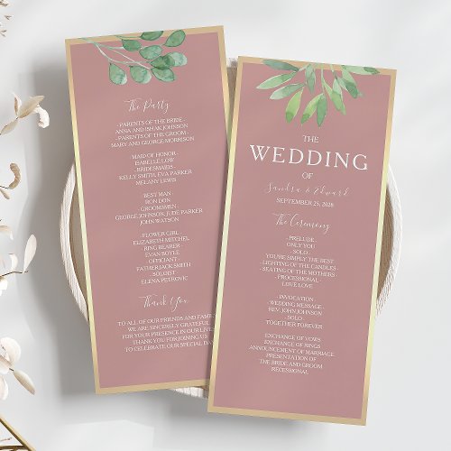 Greenery Dusty Rose Wedding Program