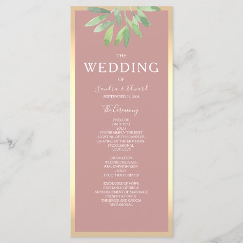 Greenery Dusty Rose Wedding Program