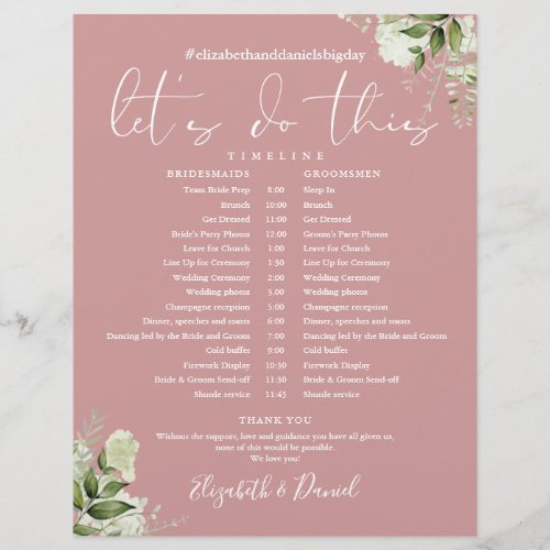 Greenery Dusty Rose Wedding Schedule Timeline