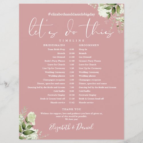 Greenery Dusty Rose Wedding Schedule Timeline
