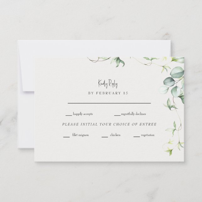 Greenery Elegance Cream Wedding RSVP Card (Front)
