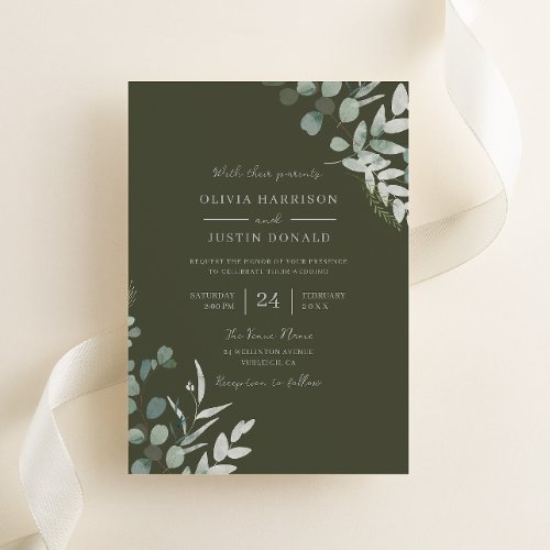 Greenery Elegance Green Leaf Olive Wedding Invitation