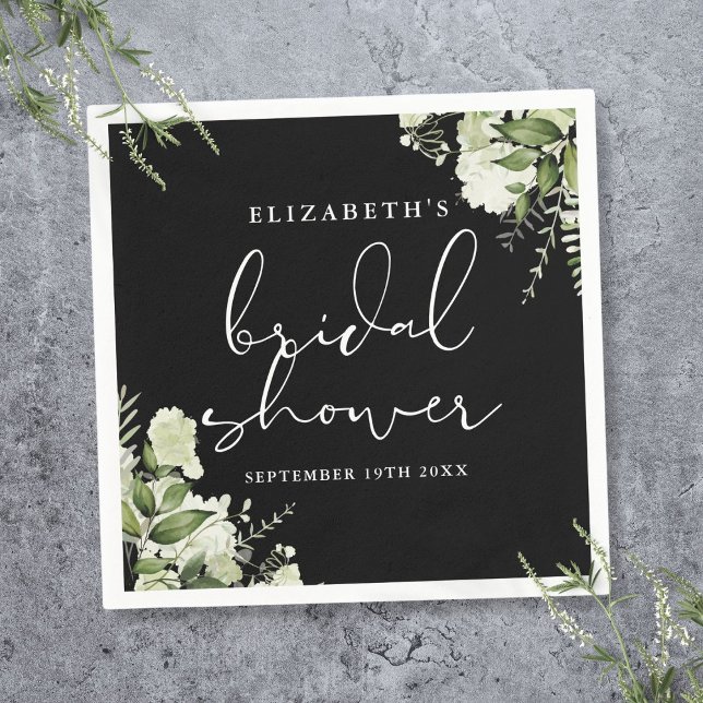 Greenery Elegant Black And White Bridal Shower Napkins (Greenery Elegant Black And White Bridal Shower Napkins)