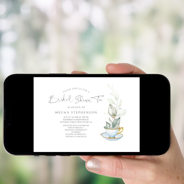 Greenery Elegant Bridal Shower Tea Invitation (Front Digital)
