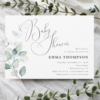Greenery Elegant Calligraphy Baby Shower