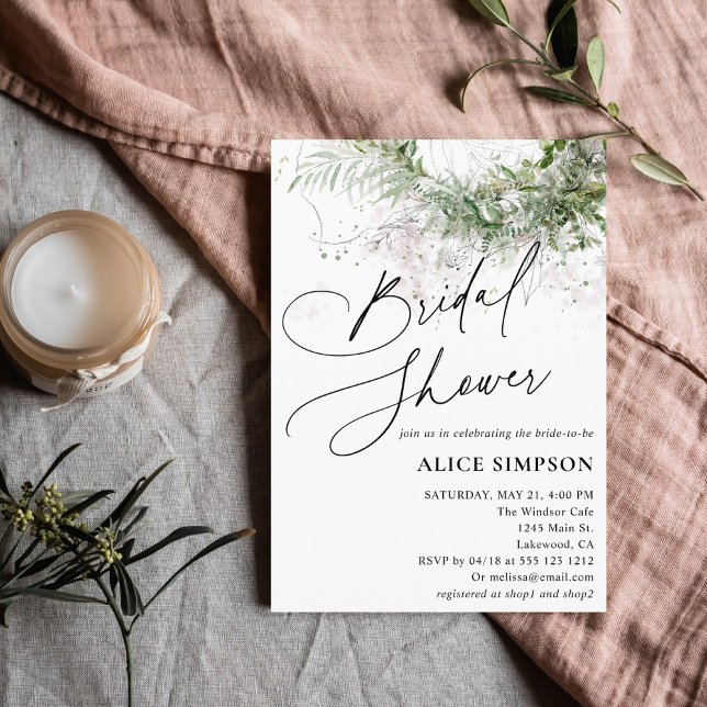 Greenery Elegant Calligraphy Rustic Bridal Shower Invitation (Creator Uploaded)