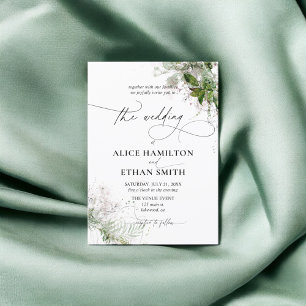 Greenery Elegant Calligraphy Rustic Wedding Invitation