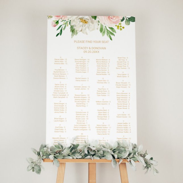 Greenery Elegant Floral Alphabetical Seating Chart (Creator Uploaded)