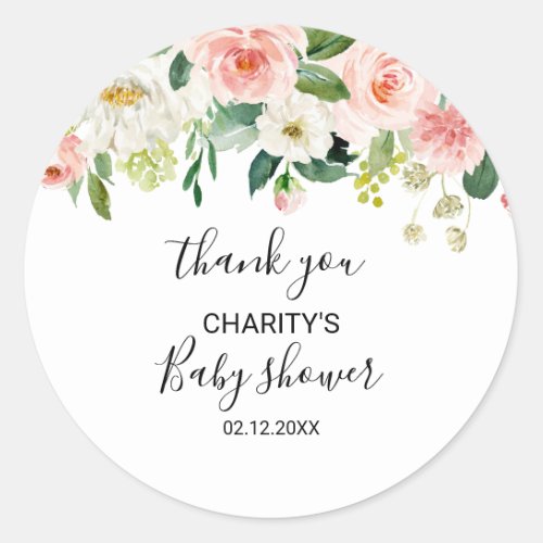 Greenery Elegant Floral Baby Shower Thank you Classic Round Sticker