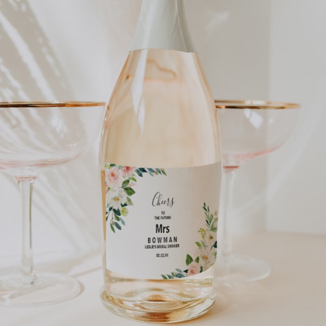 Greenery Elegant Floral Bridal Shower Sparkling Wine Label (Creator Uploaded)