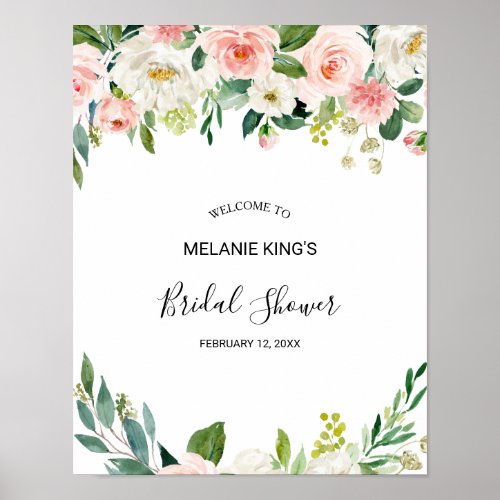 Greenery Elegant Floral Bridal Shower Welcome Poster