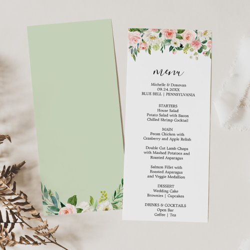 Greenery Elegant Floral Dinner Menu Card