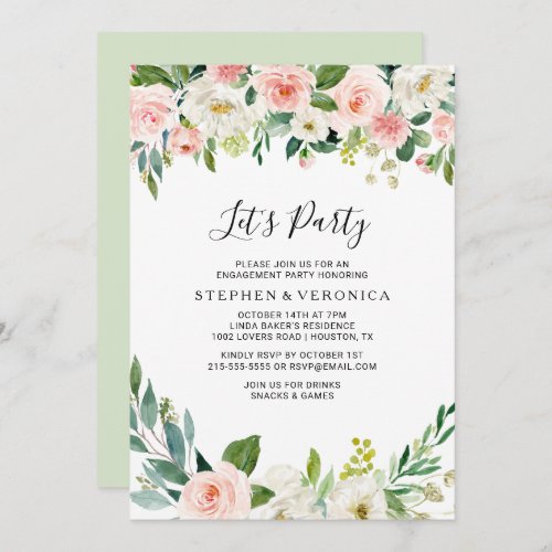 Greenery Elegant Floral Lets Party Invitation