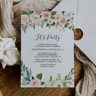 Greenery Elegant Floral Let's Party Invitation