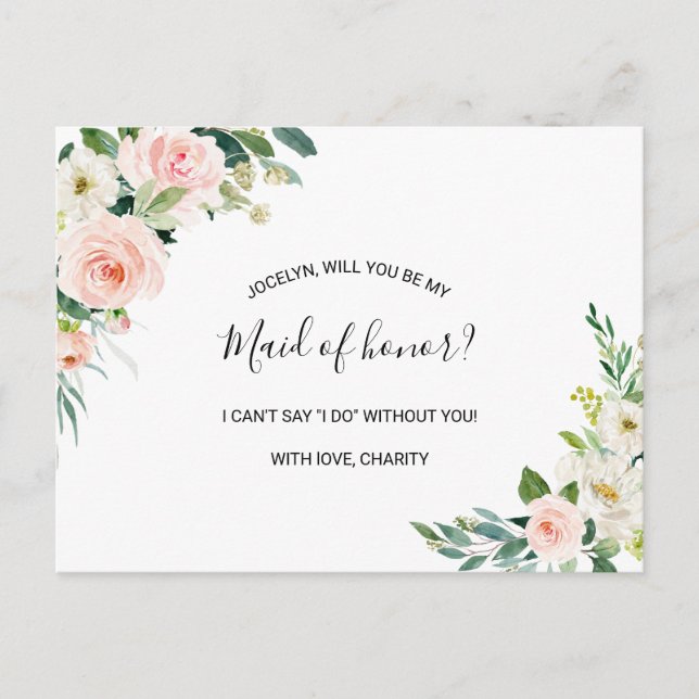 Greenery Elegant Floral Maid of Honor Invitation Postcard (Front)