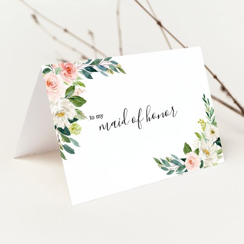 Greenery Elegant Floral Maid of Honor Thank You